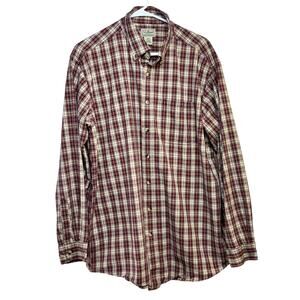 LL Bean Button Down Oxford Shirt Men's Large Tall Plaid Cotton Red Multicolor